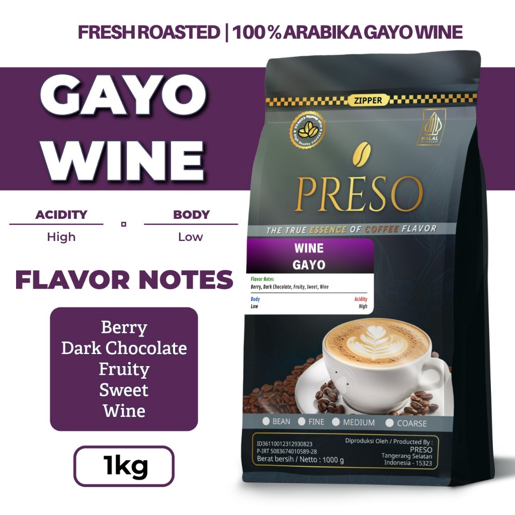 Kopi Arabika Gayo Wine Aceh 1kg – PRESO Biji & Bubuk