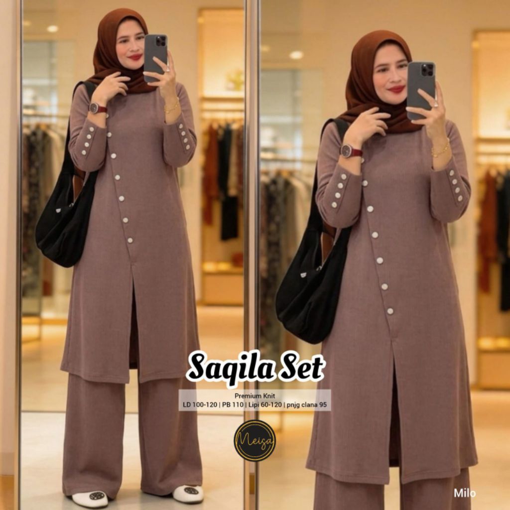 Saqila Set Setelan Wanita Celana Kulot Long Tunik