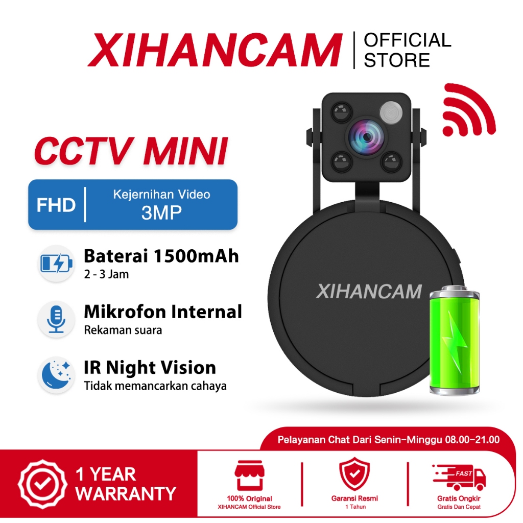 XIHANCAM Spy Cam Wifi 3MP CCTV Mini Tersembunyi Tanpa Kabel Spy Kamera CCTV Wifi Jarak Jauh Lewat HP