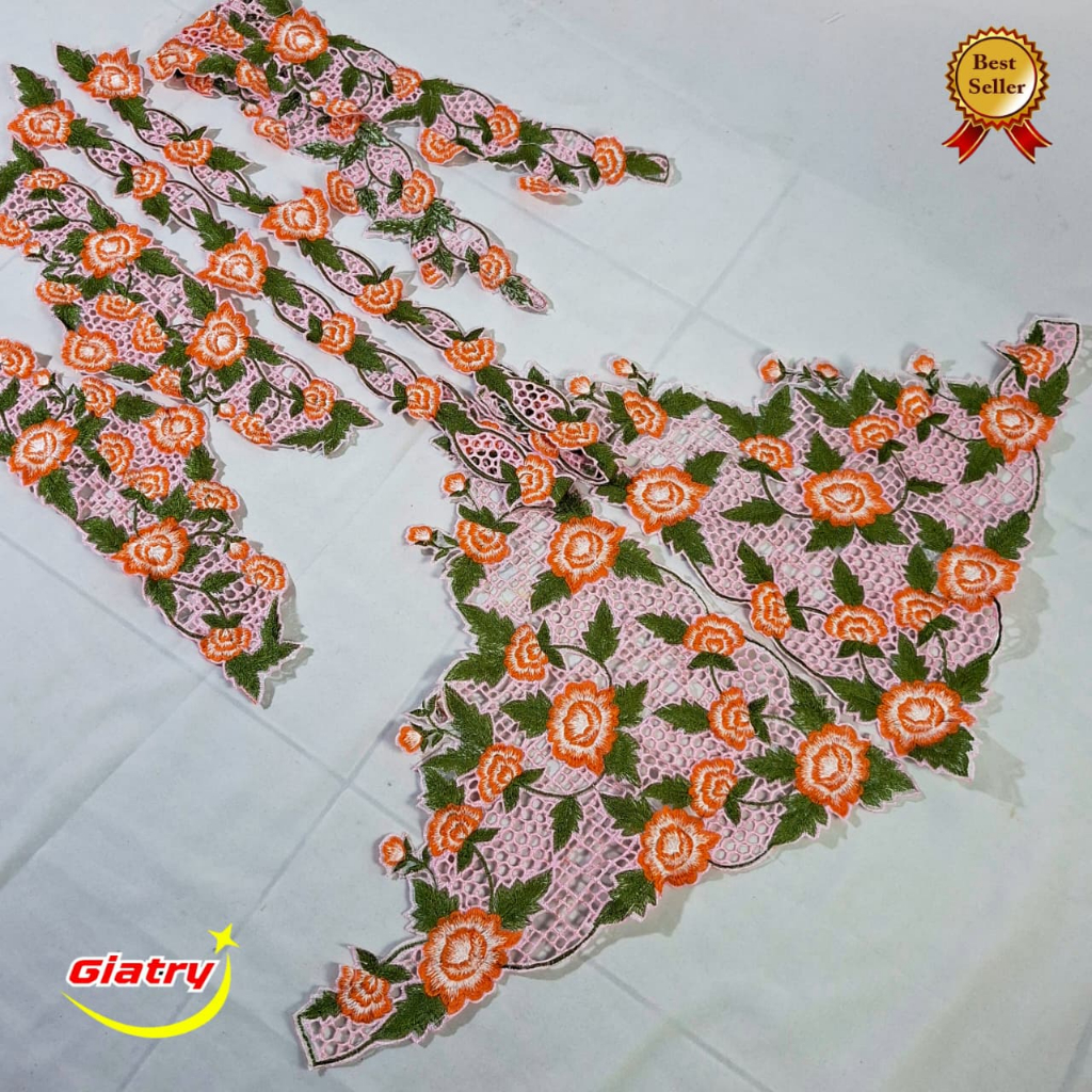 Renda Bordir Kebaya Encim Warna Beragam (Renda Saja) Motif bunga merak/RENDA BORDIR KEBAYA ENCIM TER