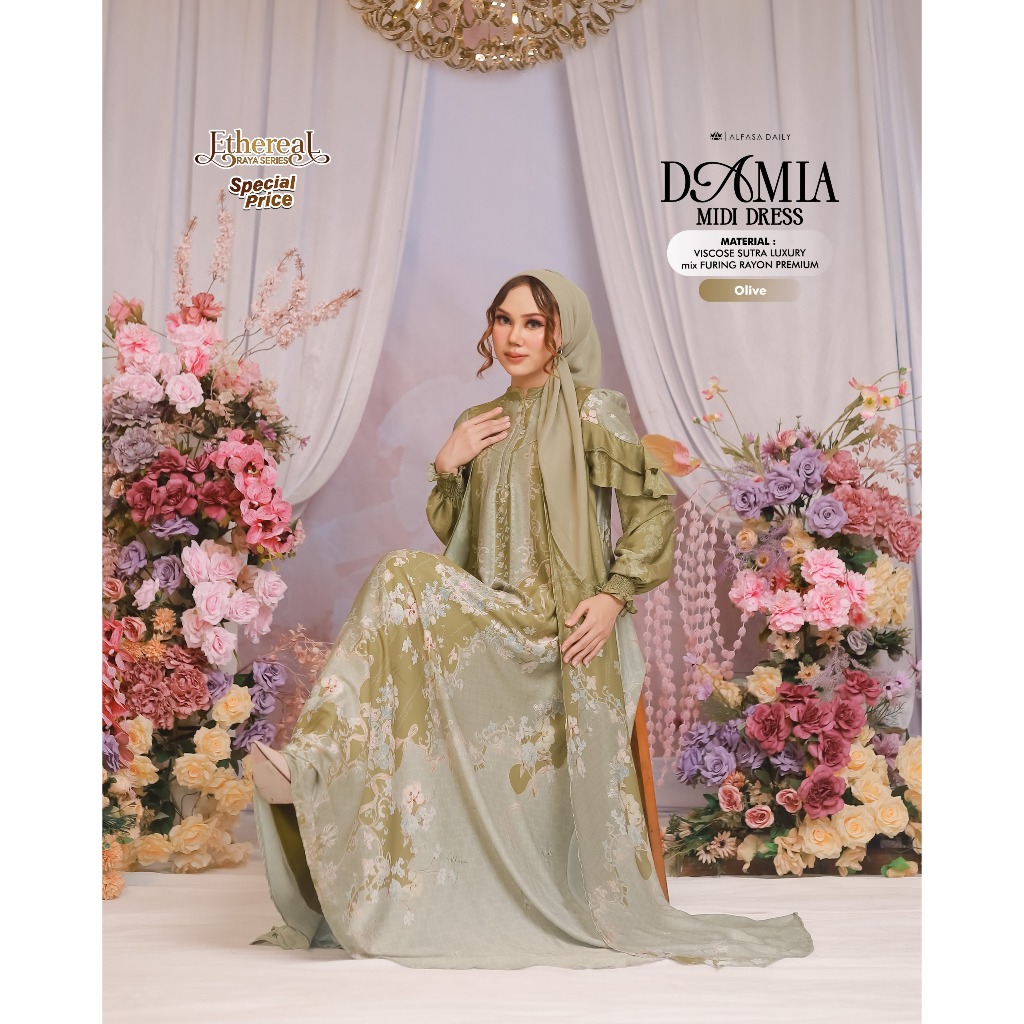 DAMIA MIDI DRESS , DRESS ALFASA DAILY, DRESS MOTIF