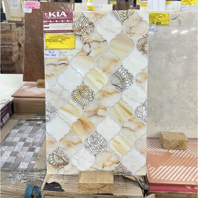 Keramik KIA 25x40 Danish Deco Beige KW1 Keramik Dinding Kamar Mandi Glossy Dapur Motif