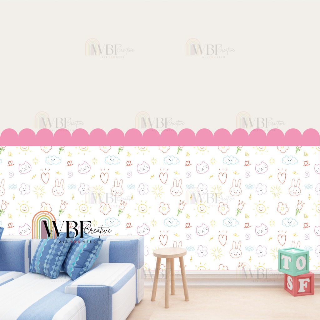 STIKER PAGAR MOTIF ANAK-ANAK - DEKORASI KAMAR MOTIF KARTUN - WALLPAPER PAGAR ANAK LAKI-LAKI DAN PERE