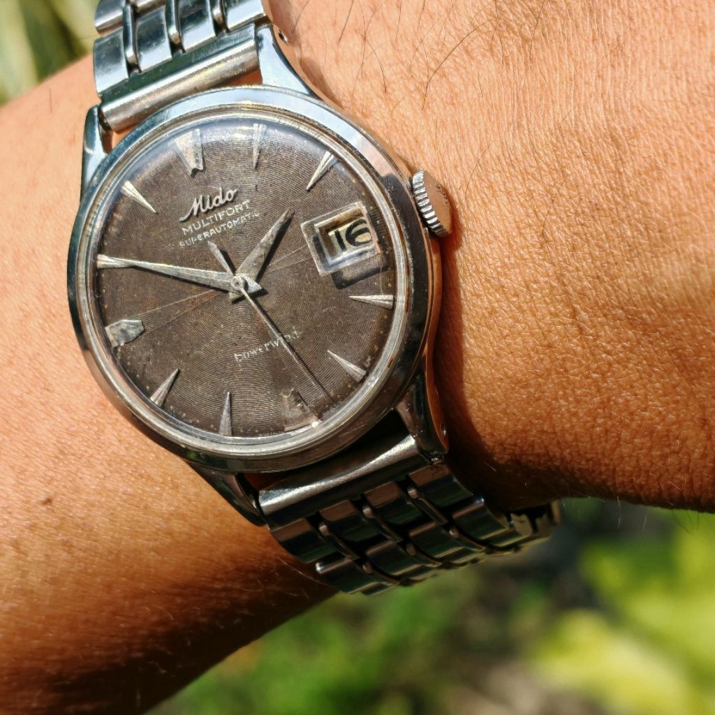 50s Vintage Mido Multifort Superautomatic Powerwind with date Black tropical Vinyl Groove Windmill d