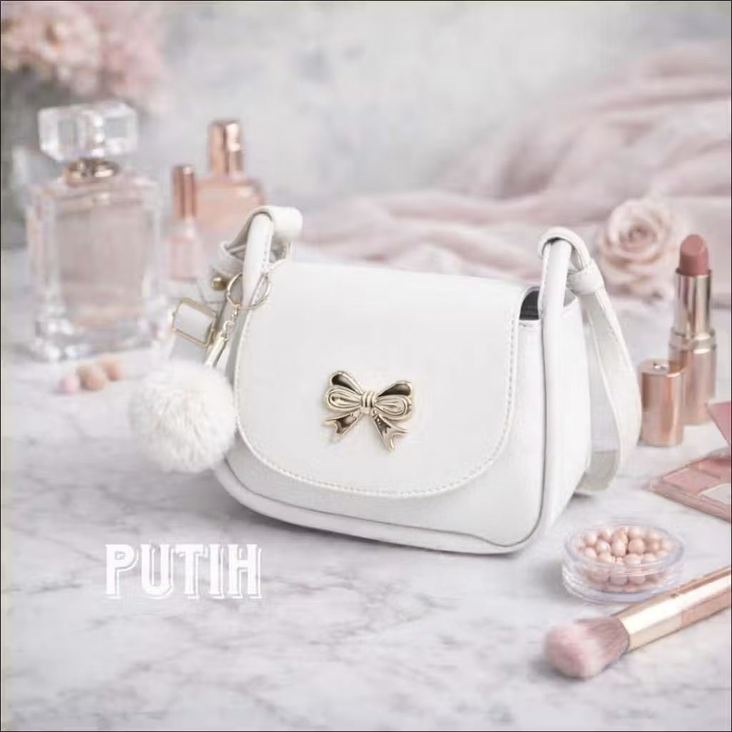 Tas Wanita Selempang Shera Mini Cute Pita Sling Bag Korea Lucu Tas Kecil Wanita Kekinian Elegan Puti