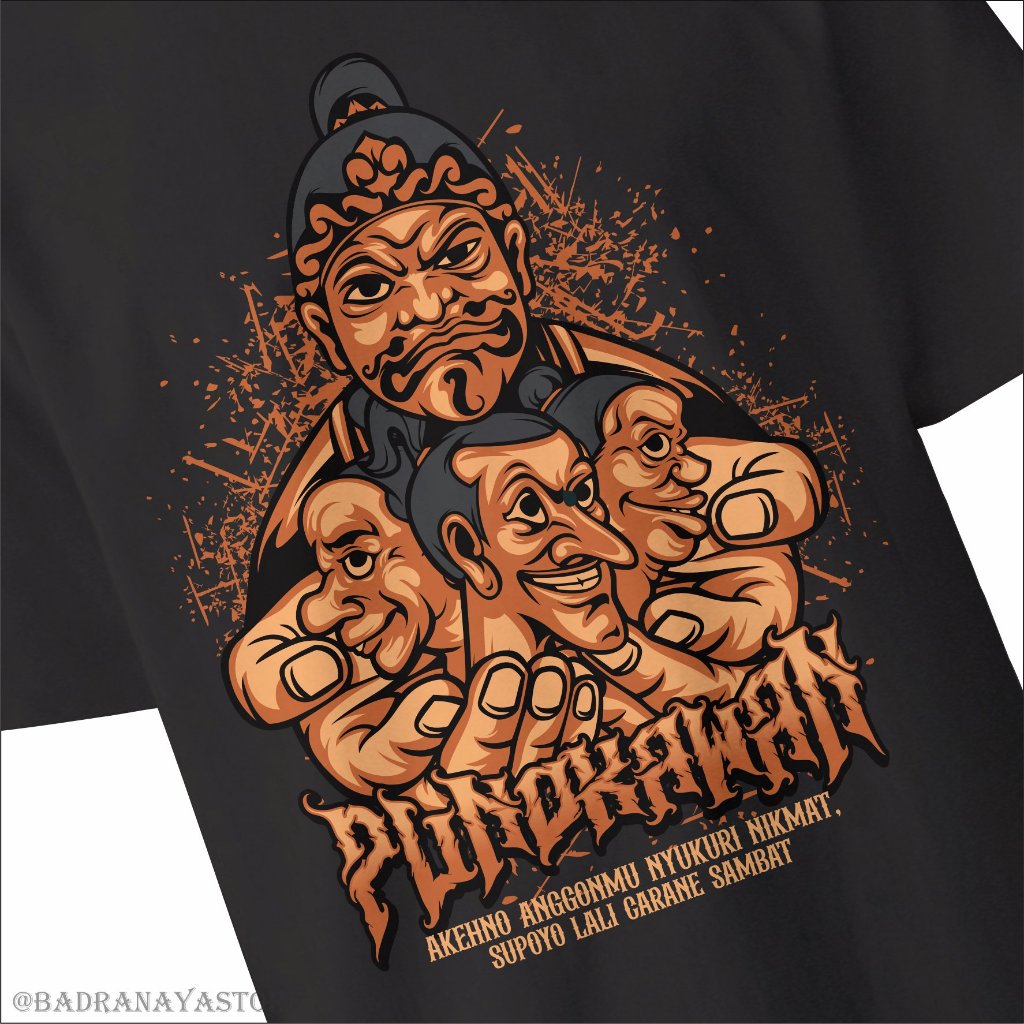 Kaos Punokawan Model Vintage Wayang Kulit Jawa Unisex