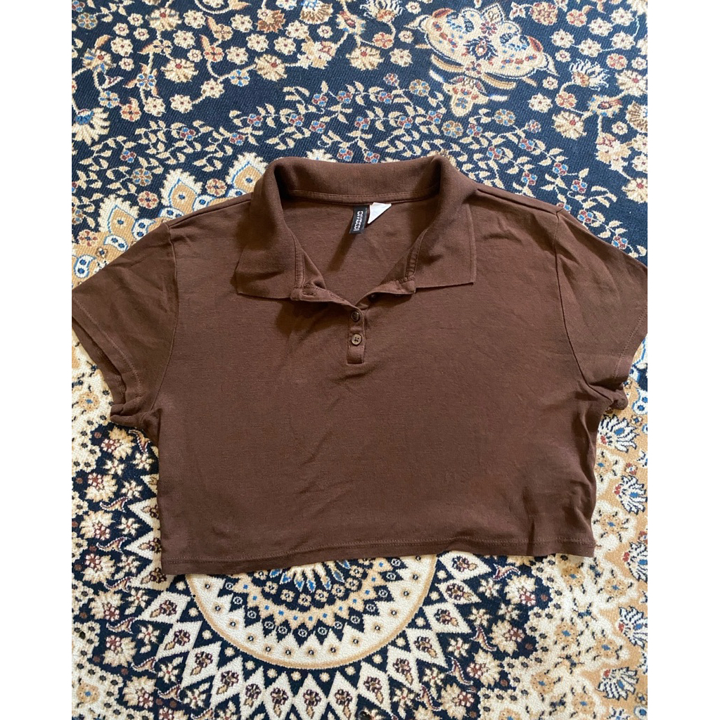 Crop Top Polos Coklat Wanita Size M Basic Korean Style Fit Body