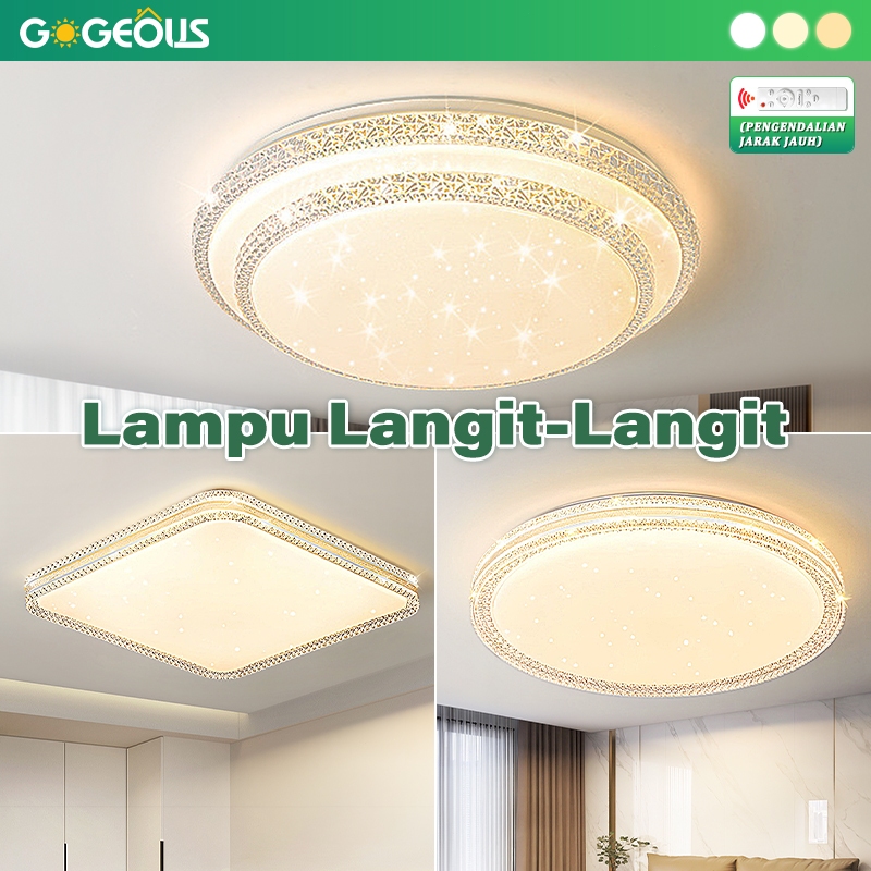 Lampu Plafon Rumah Hias LED 3Warna Gaya Modern Dengan Remote Lampu Plafon tal Ruang Tamu