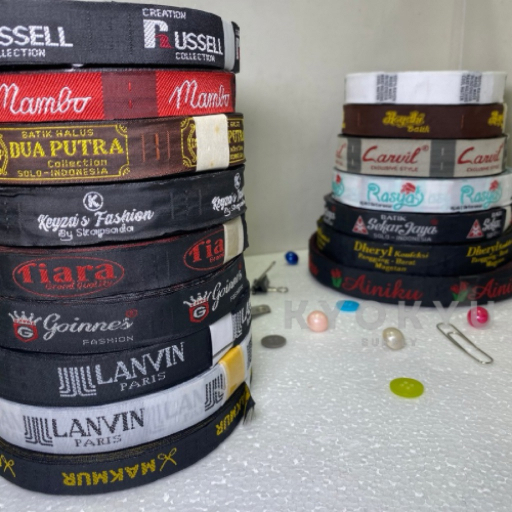 label woven bordir / woven samask / label hijab / label kerudung / label baju / label bordir / label