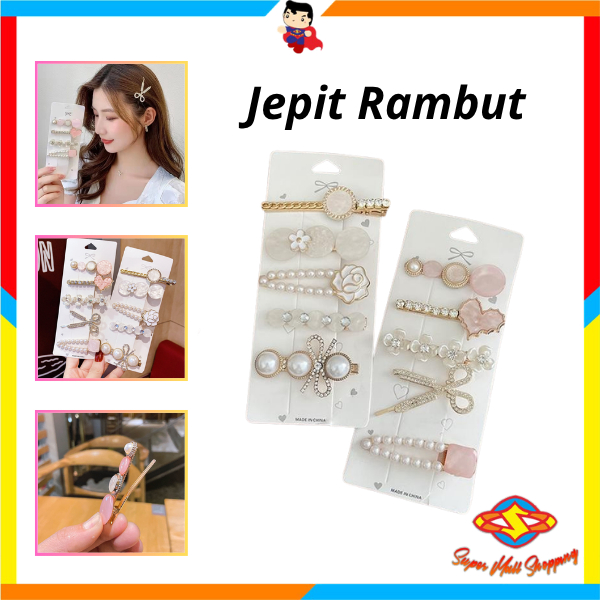 SMS Jepit Rambut Mutiara 5 IN 1 Jepitan Rambut Fashion Wanita Dewasa Clip Set Jepitan Hair Pin Gaya 