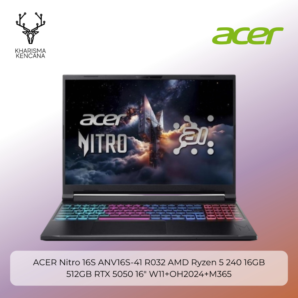 ACER Nitro 16S ANV16S-41 R032 | AMD Ryzen 5 240 | RTX 5050 | 16GB 512GB | 16 IPS 180Hz | W11+OH2024+