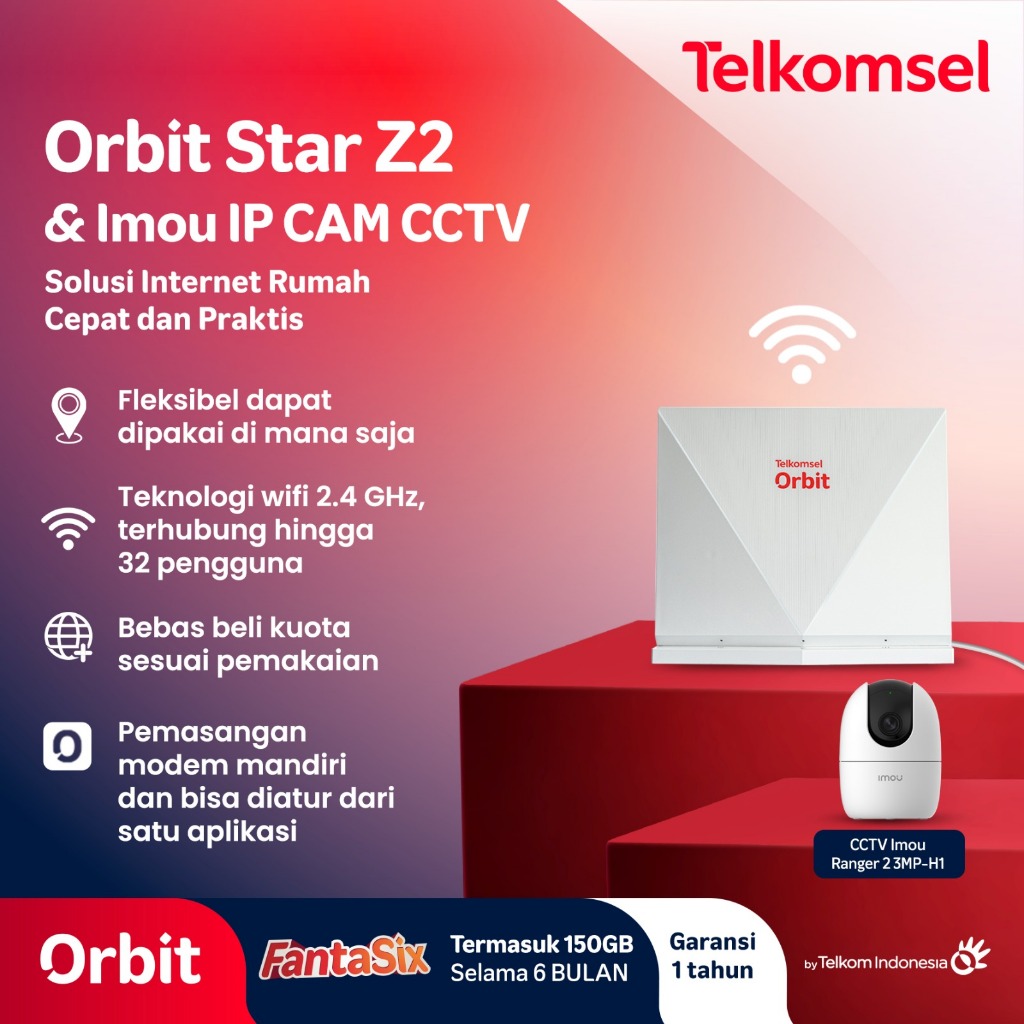 Telkomsel Orbit Star Z2 Modem WiFi 4G + Imou CCTV Camera