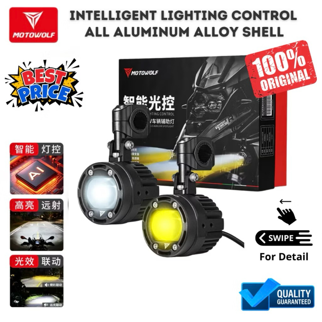 Motowolf Lampu Tembak Motor Super Terang Lampu LED Motor Putih Kuning