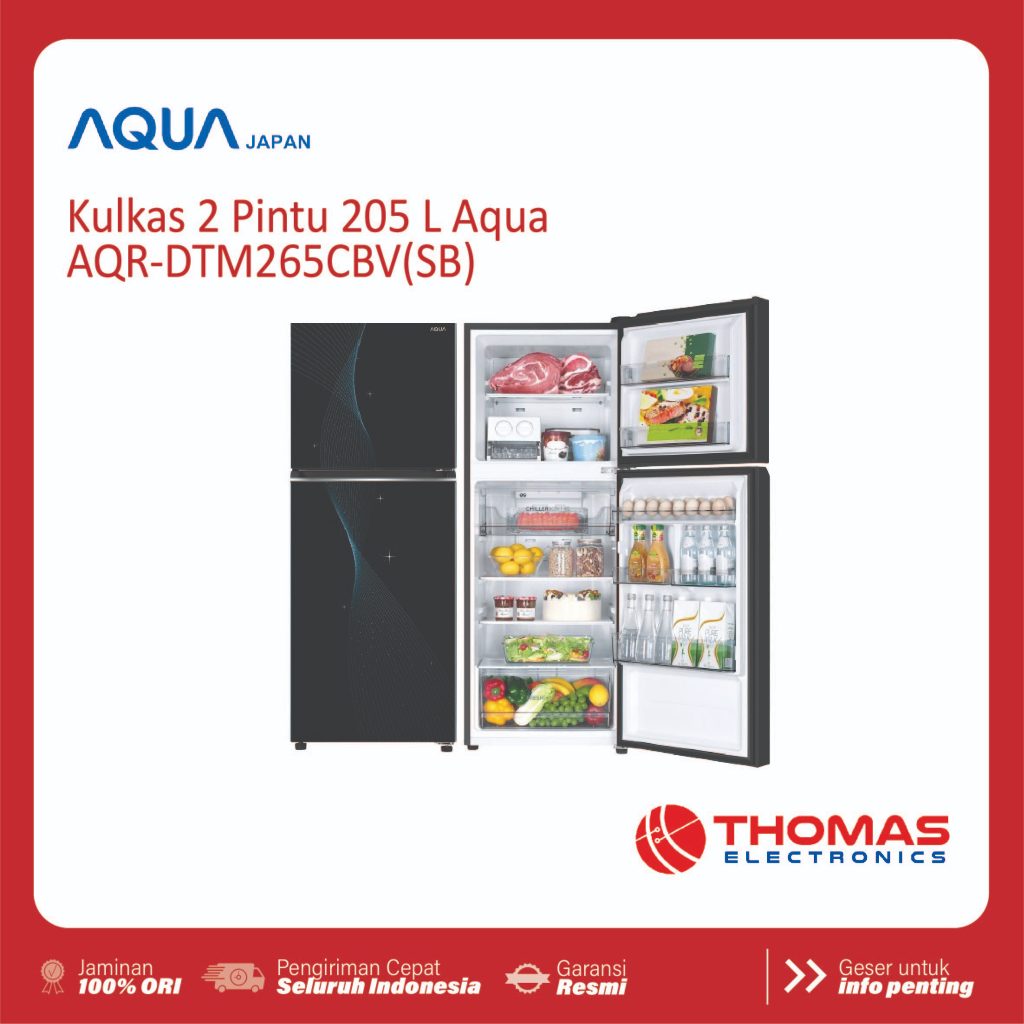 Kulkas 2 Pintu 205 Liter Aqua AQRDTM 265CBVSB 265 CBVSB CB VSB Turbo Cooling  Chiller Box Garansi Re