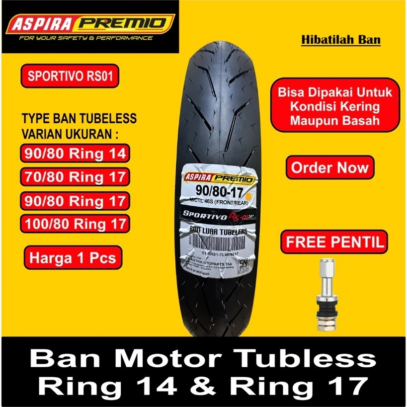 Promo Aspira Premio Sportivo RS01 Ban Motor Ring 14 & 17 Ban Balap ,Drag Ban Racing ( Tubles ) Dll