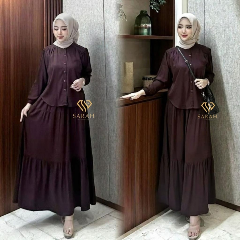 Oneset Rok Rayon Polos -  Set Rok 2in1 Bahan Rayon Twill Setelan Wanita Jumbo Set Rayon Rok Dan Blou