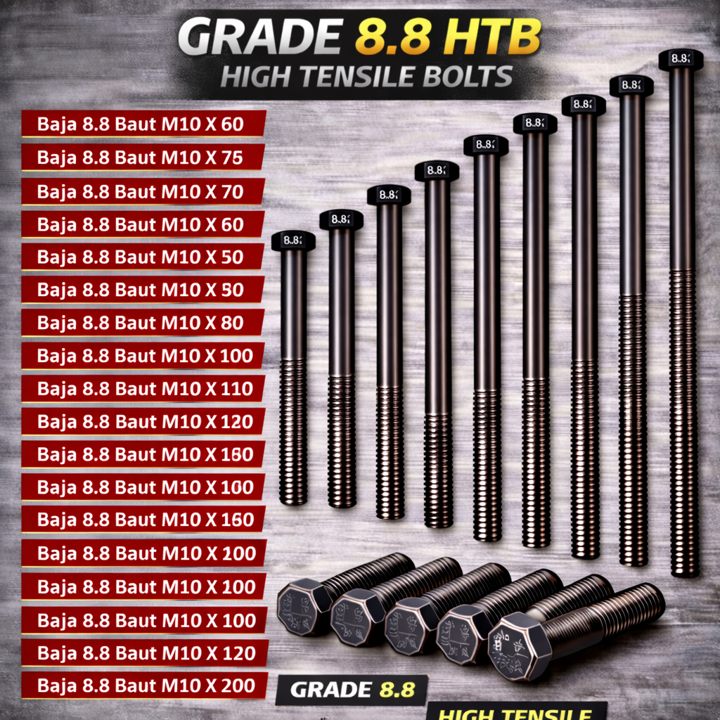 Baja 8.8 Baut M10X180 / Baut 10X180 / M10 X 180 / 10 X 180  Grade 8.8 HTB - High Tensile Bolt Half D