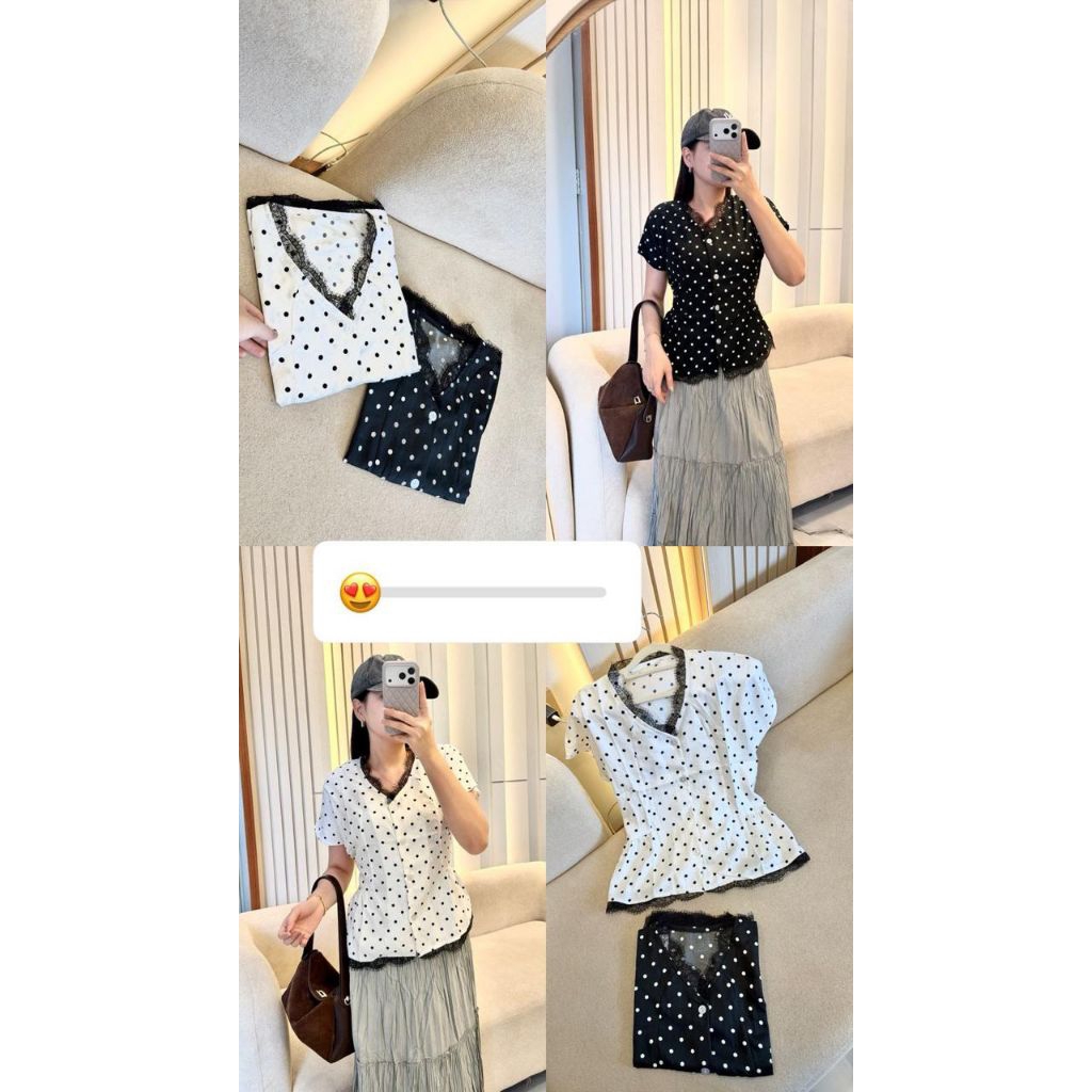 BLOUSE TOP POLKADOT CROP BLOUSE ATASAN WANITA BLOUSE POLKADOT CROP ATASAN WANITA KOREAN TOP LACE POL