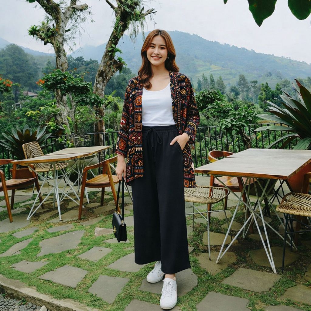 Cardigan Kimono Outer Flower , Cardigan Wanita Oversize , cardigan Katun