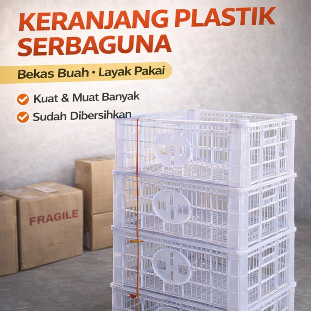 Keranjang Plastik Serbaguna Bekas Buah – Krat Plastik Besar, Wadah Sayur & Penyimpanan Barang