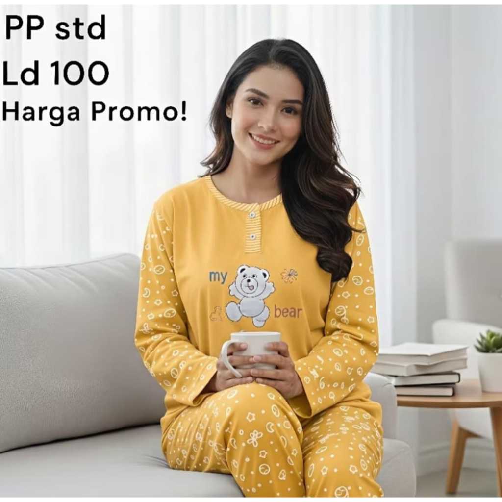 Set PP Baju Tidur Kaos Lengan Panjang Dan Celana Panjang Jumbo Babydoll Wanita LD 110-120cm