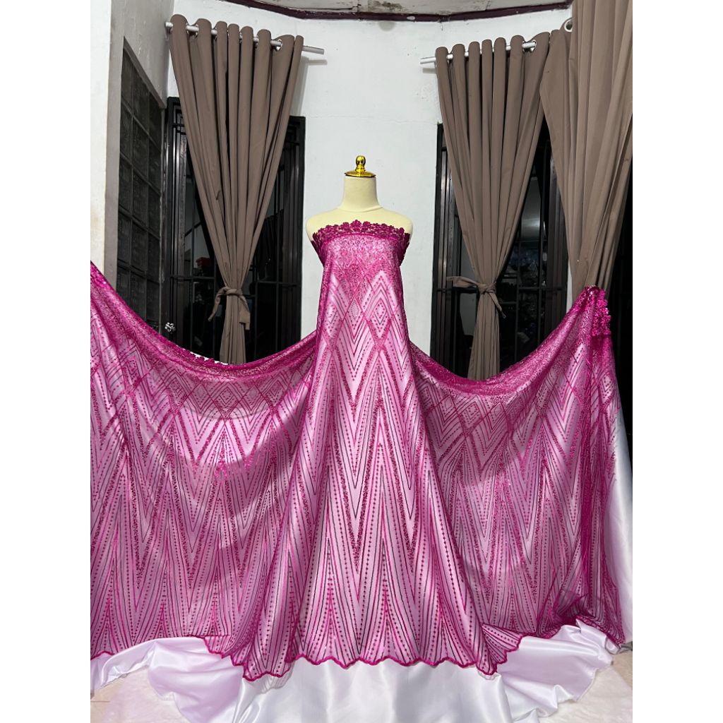 Kain tile Payet Premium/Kain tile Payet Bordir Prada/Tile Payet bahan Kebaya