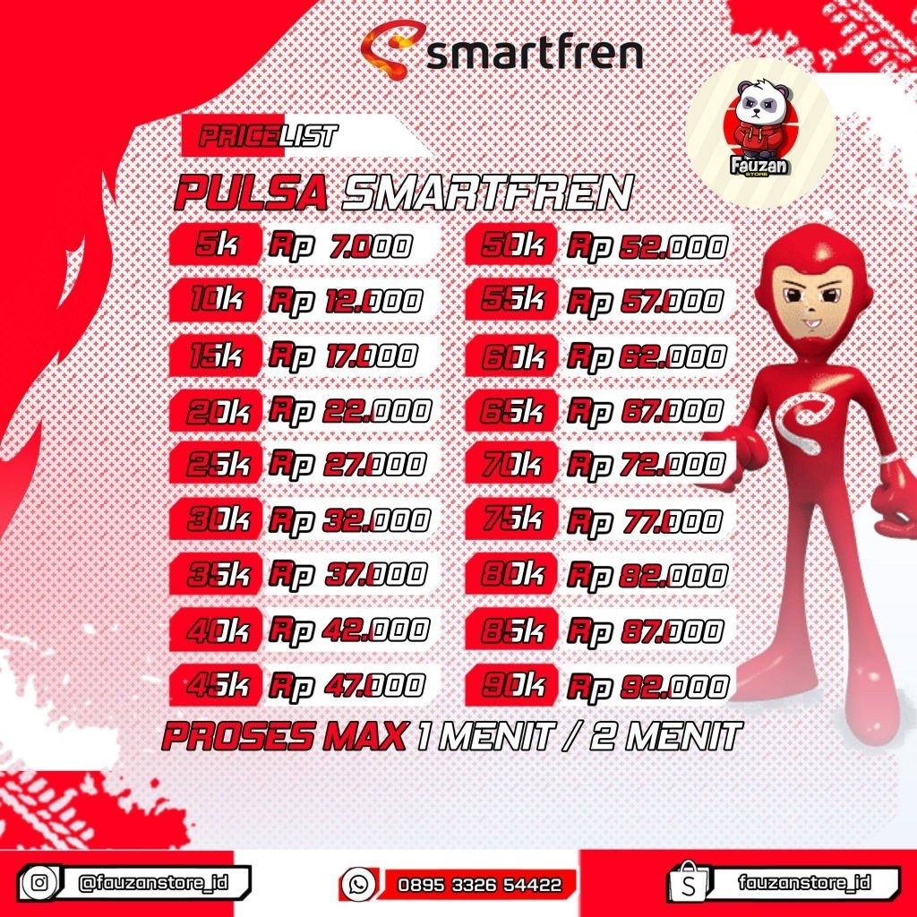 PULSA SMARTFREN REGULER NOMINAL LENGKAP 5K SAMPAI 90K PROSES KILAT 1-2 MENIT AMAN
