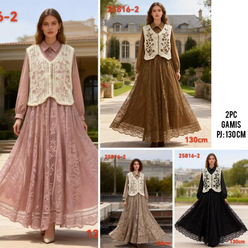 Gamis Berukat Rompi Rajut