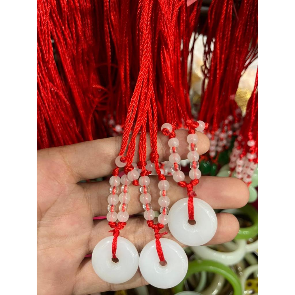 GROSIR 10 PCS KALUNG TALI MERAH GIOK DONAT PUTIH