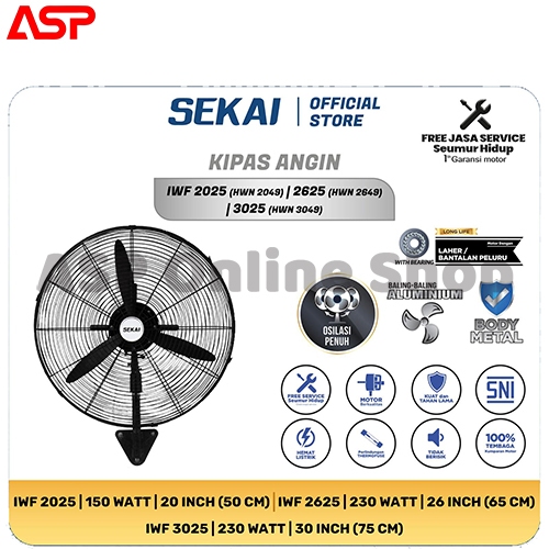 SEKAI Kipas Angin Dinding Tornado / Kipas Angin Industri Alumunium 20 Inch SEKAI IWF 2025 / HWN 2049