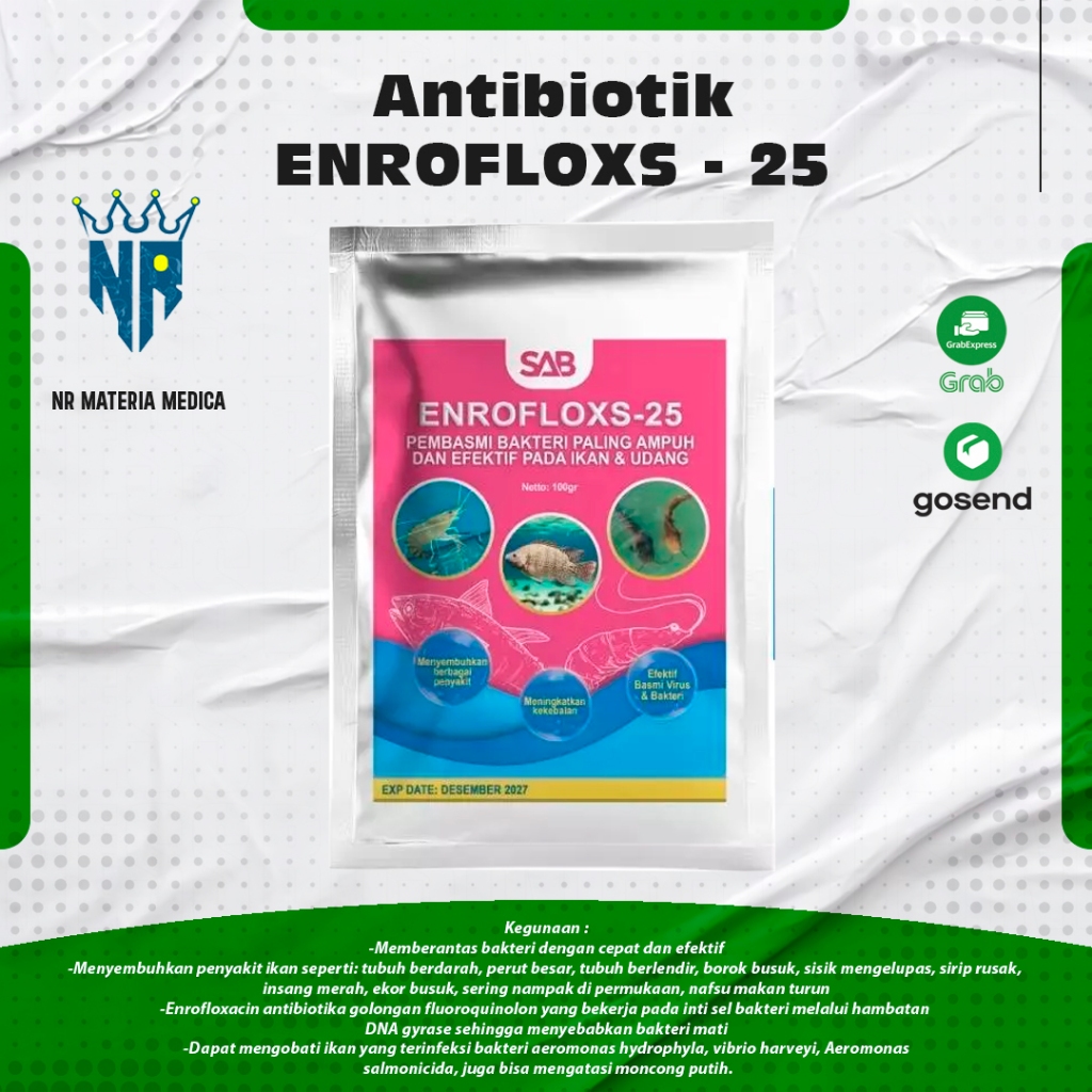 ENROFLOXS 25 Enrofloxacin HCl Antibiotik Ikan dan Udang - ENROFLOXS Obat Antibiotik 100gr