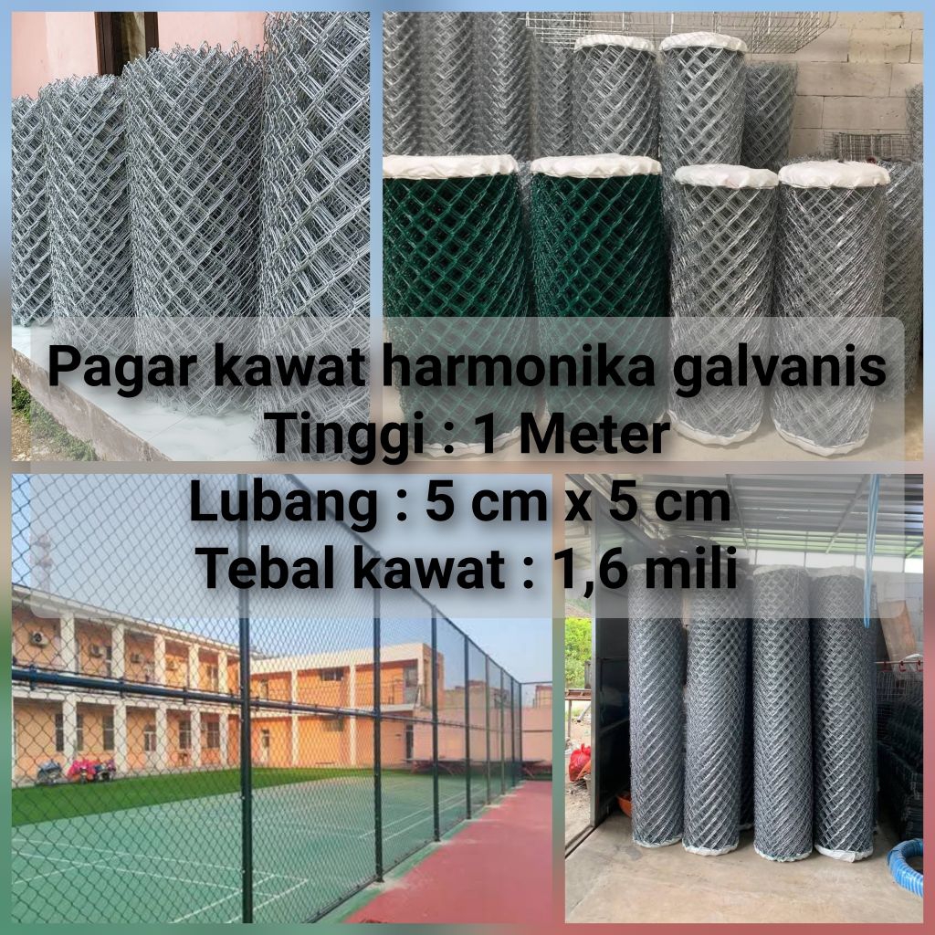Kawat pagar harmonika galvanis | Tinggi 1 Meter | Lubang 5cm x 5cm | Tebal Kawat 1,6mm