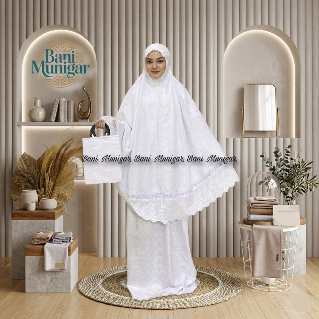 Bani Munigar - Mukena Dewasa Katun Paris Ori Full Bordir Timbul Mewah