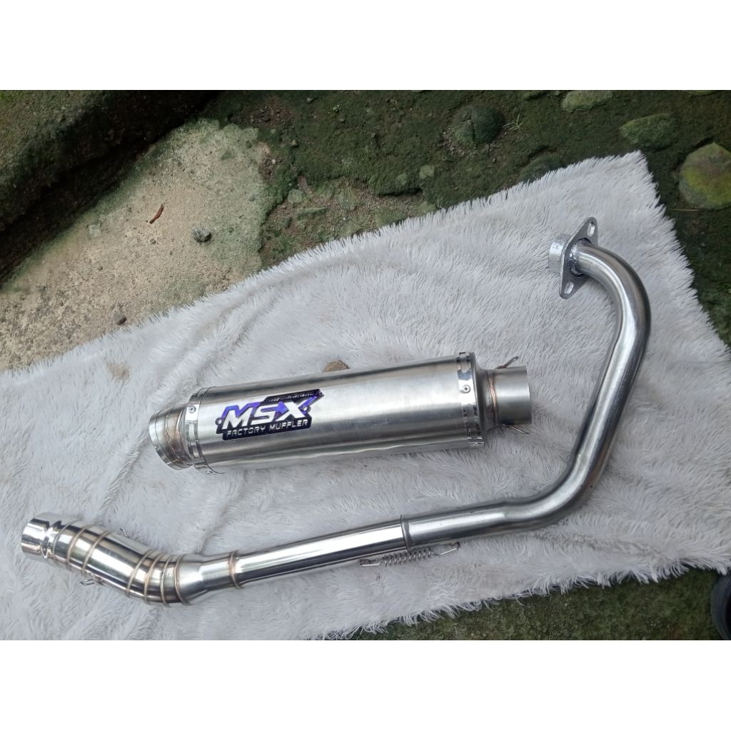knalpot original msx emblem blu dos racing buat satria Fu Vixion mx Tiger mp Sonic gsx bison dll