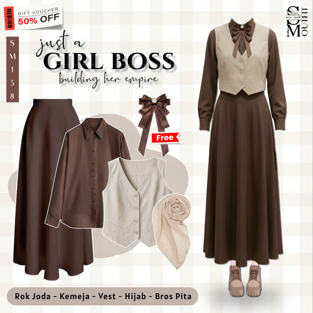 Yearbook Outfit Vintage Enola Holmes Set [ Rok Joda, Kemeja, Vest, Free Bros Pita ] 3in1 Set SM158
