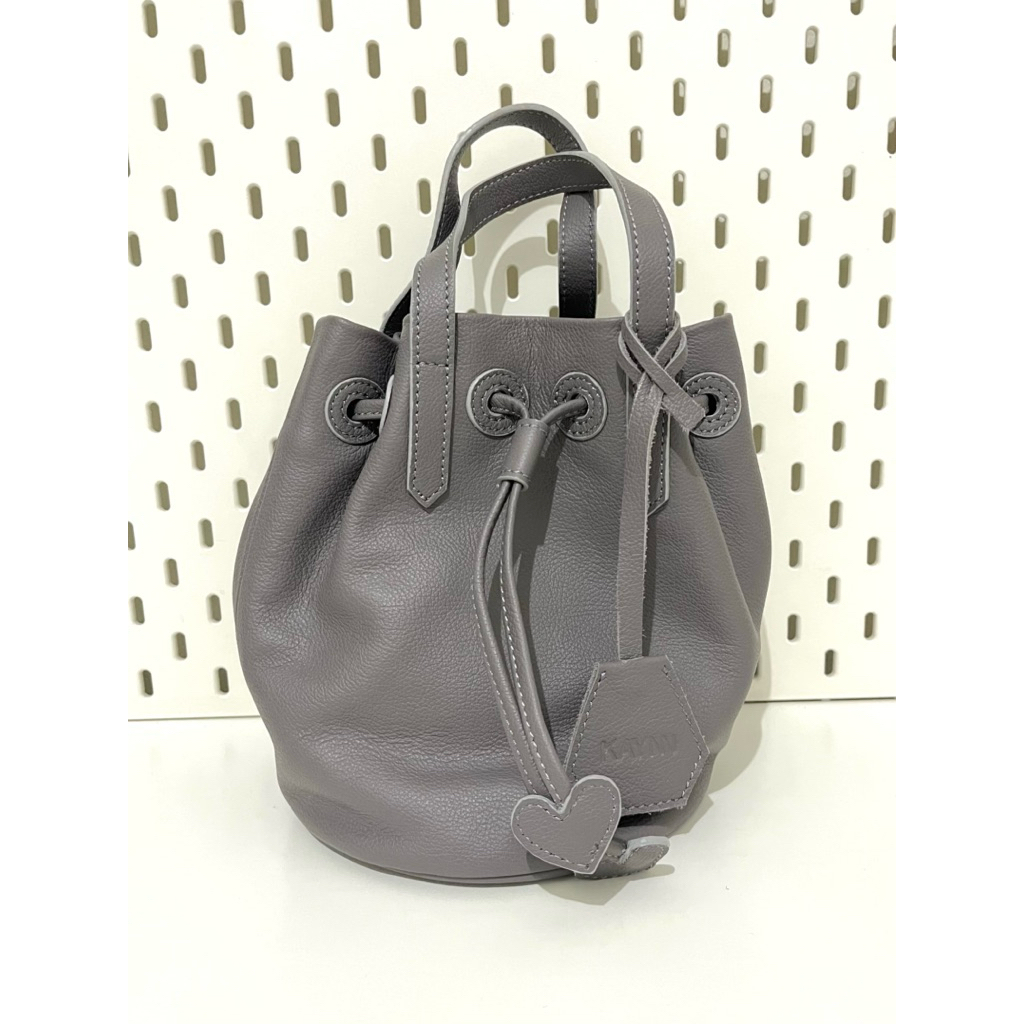 [NEW] KAYNN Laff Grey Drawstring Leather Bag
