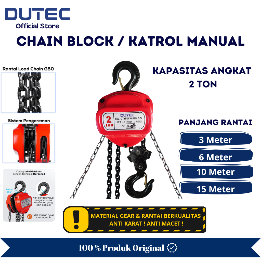 Chain Block / Takel / Katrol 2 Ton * 6 Meter Dutec