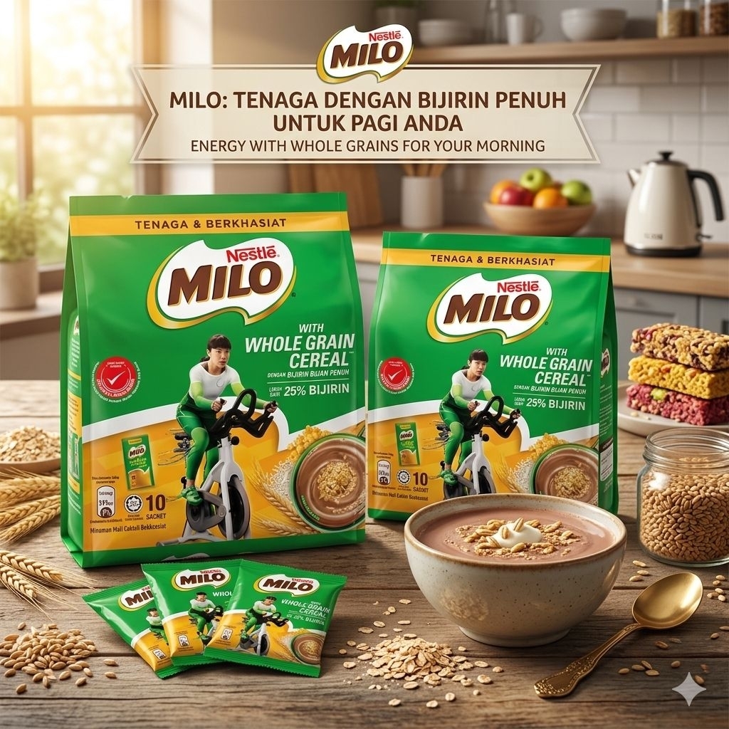 Milo With Whole Grain Cereal Original Nestle Malaysia Oatmeal Sereal Granola 10 Sachets x 36Gram