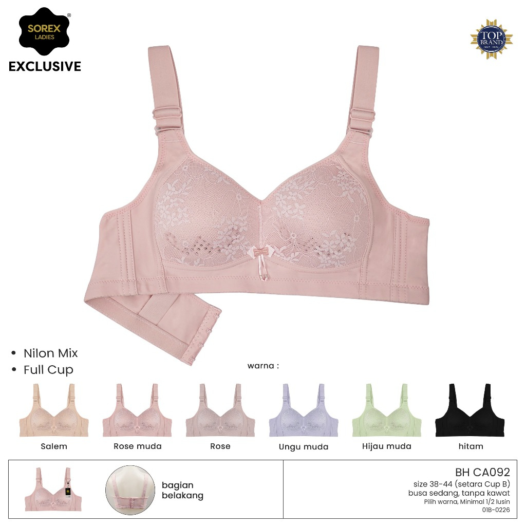 Bra BH Sorex Exclusive CA 092 renda premium cup B tanpa kawat, busa sedang kait 4 - Sorex Bra