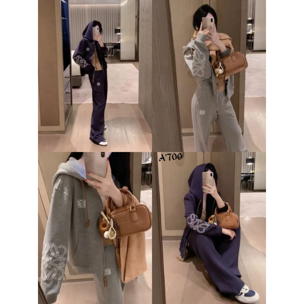 ONE SET KAOS LOEWE WANITA LENGAN PANJANG ZIPER, DN CELANA PANJAG KULOT