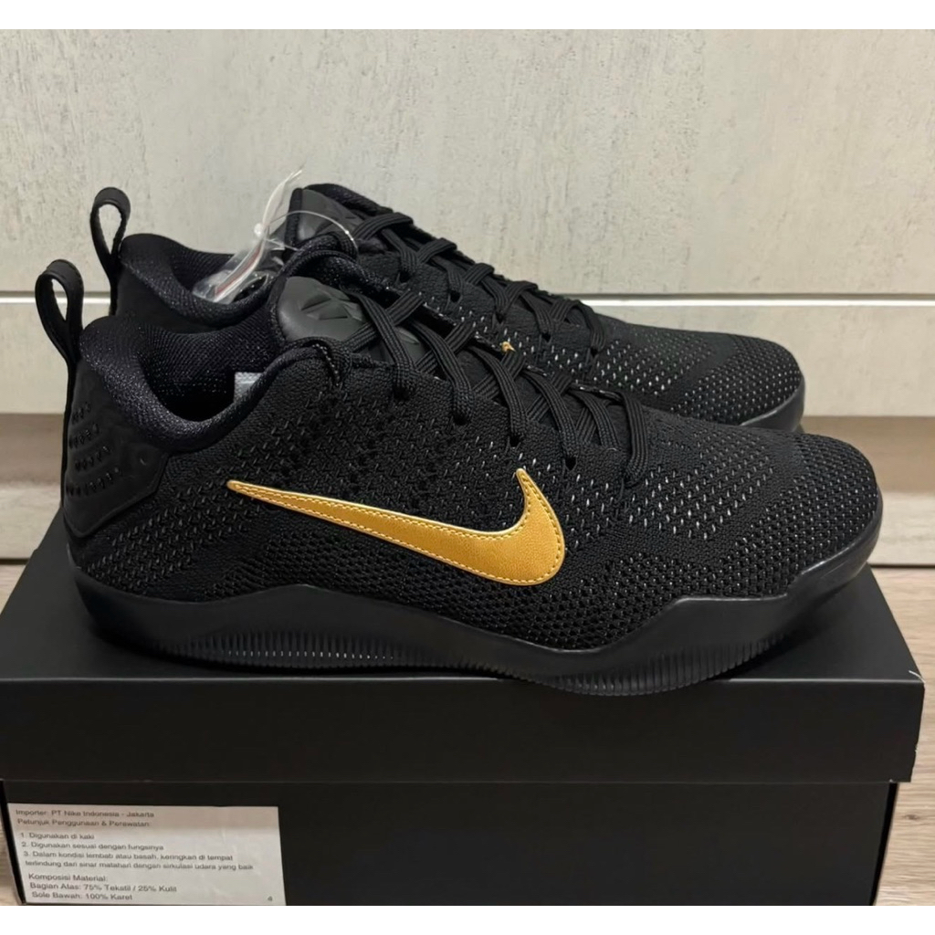 Sepatu basket NIkE KOBE 11 ELITE LOW PROTRO FADE TO BLACK FTB BLACK METALLIC GOLD ORI IM4260-001
