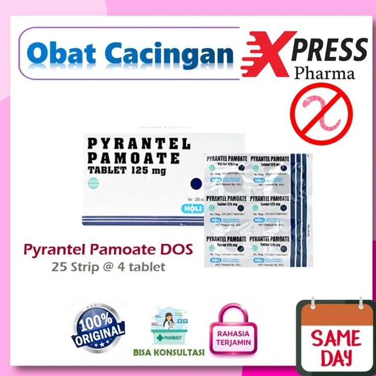XPRESS  DOS PYRANTEL PAMOATE Holi Pharma 125 mg 25 strip @ 4 Tablet Kapsul - Membantu Mengatasi Caci