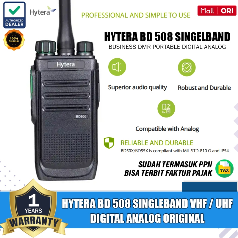 HYTERA BD 508 Singleband VHF/UHF Digital Analog HT Hytera DMR BD508 Bd 508 Original Garansi