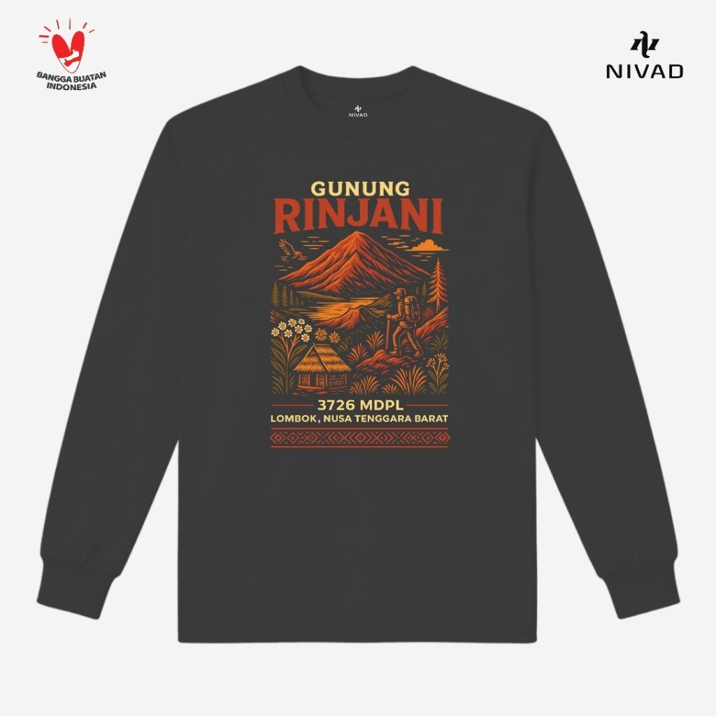 Nivad Kaos Baju Lengan Panjang Wisata Tradisional NTB Gunung Rinjani