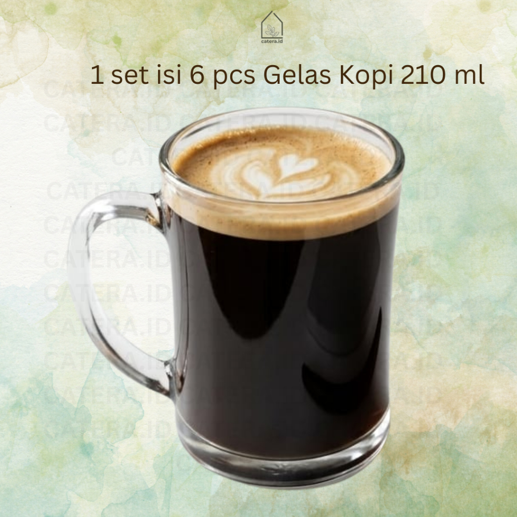Catera.id/1 pcs Gelas Kaca Gagang 210 ml / Gelas Susu / Gelas Kaca Murah / Gelas Kopi Gagang / Gelas