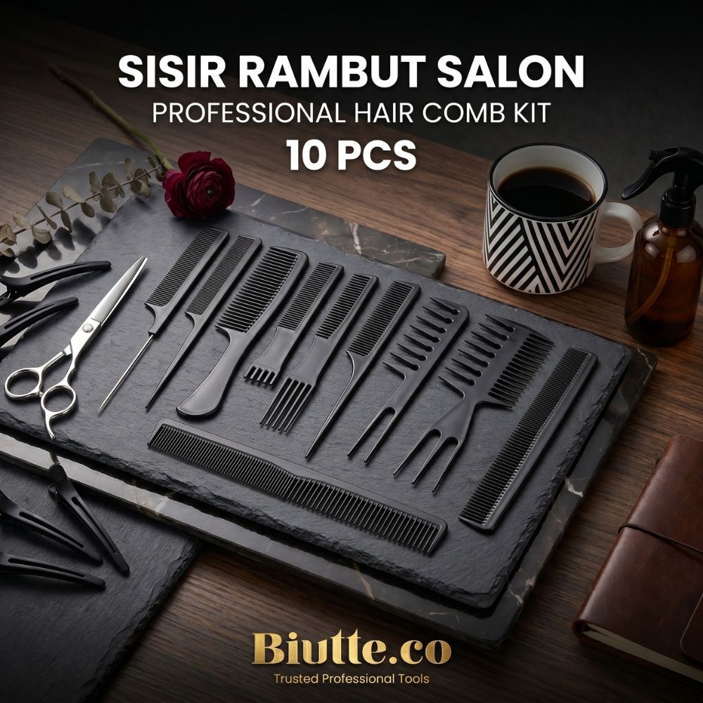 Biutte.co Sisir Rambut Salon Pro 10 in 1 - Set Alat Styling Barbershop Premium