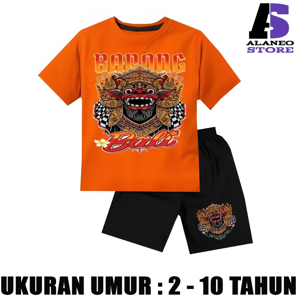 Setelan baju murah stelan kaos anak laki laki perempuan murah umur 2-10 Tahun motif Bali Barong gamb
