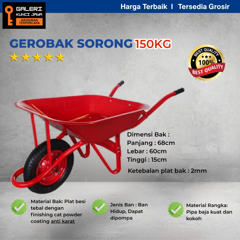 GEROBAK PASIR I GEROBAK DORONG I GEROBAK SORONG BANGUNAN I GEROBAK DORONG TEBAL 150KG Tahan Karat, K