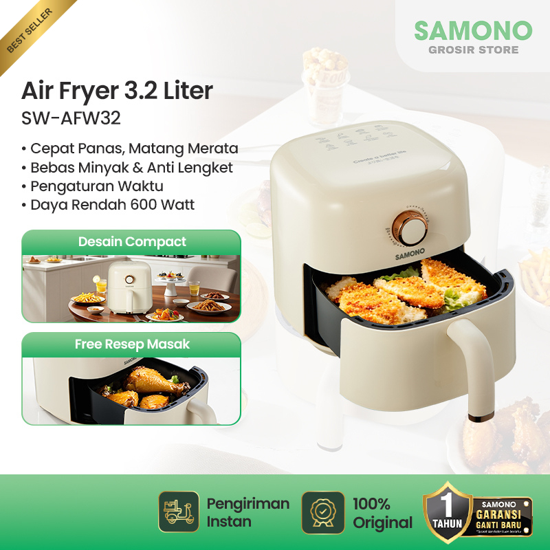 SAMONO Air Fryer 3.2 Liter Low Watt 600W Mesin Penggoreng Tanpa Minyak Anti Lengket Alat Masak Sehat