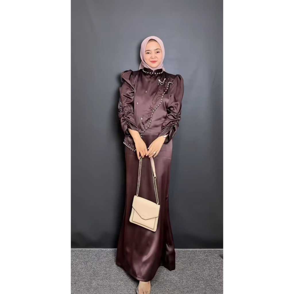 Alena Dress Satin Wanita Kondangan Muslim Gamis Bridesmaid Baju Lamaran Pesta